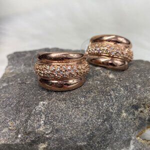 Iman CN Copper & Rhinestone Half Hoop Pierced Earrings 1" X.5"